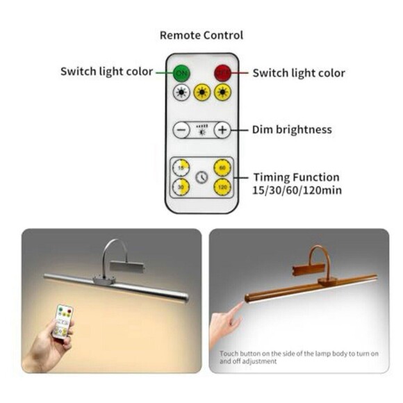 Wireless Picture Lights Rechargeable Battery Remote Dimmable Timer Metal 2 Pack - Picture 3 of 5